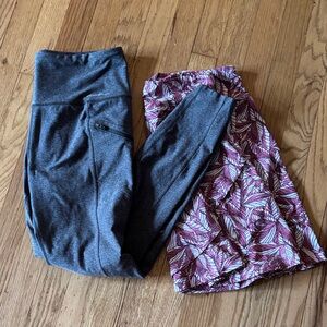 Eddie Bauer Gray Athletic Leggings with Pink Leaf-Print Skirt.